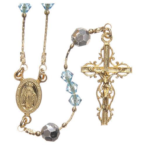 Rosary beads in strass and golden sterling silver 4mm light blue 1