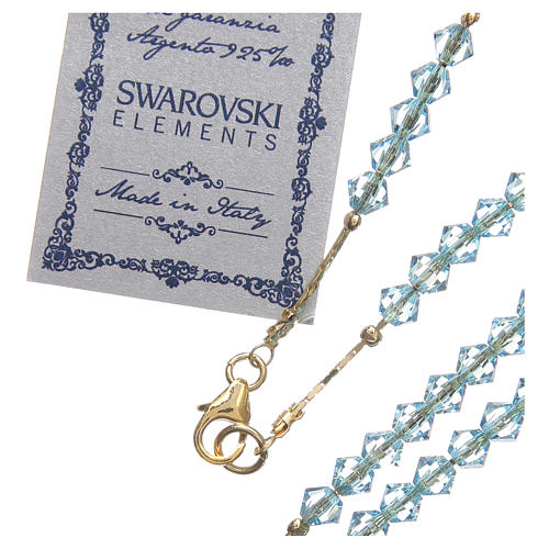 Rosary beads in strass and golden sterling silver 4mm light blue 3