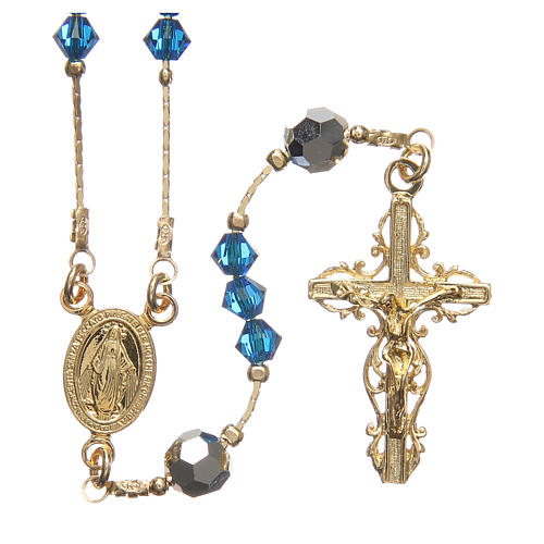 Rosary beads in strass and golden sterling silver 4mm Capri blue 1