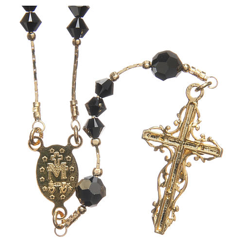 Rosary beads in strass and golden sterling silver 4mm black 2
