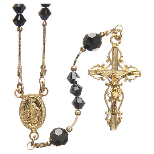 Rosary beads in strass and golden sterling silver 4mm black 1
