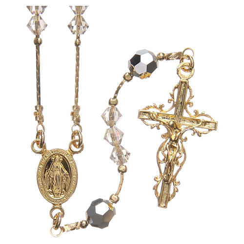 Rosary beads in strass and golden sterling silver 4mm iridescent 1