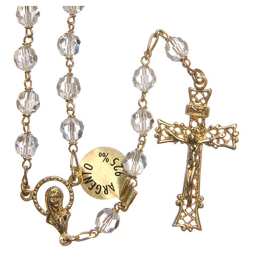 Rosary beads in strass and golden sterling silver 6mm white 1