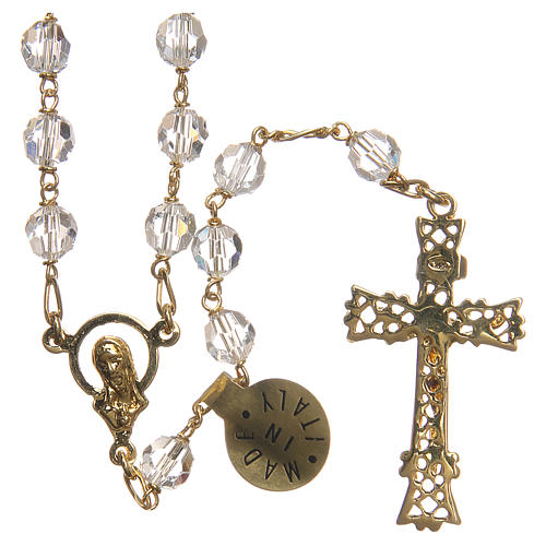 Rosary beads in strass and golden sterling silver 6mm white 2