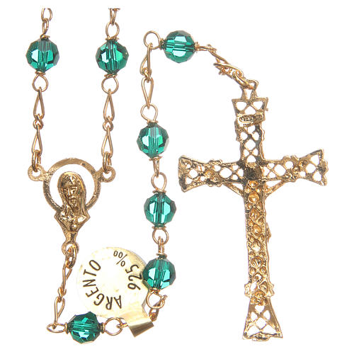 Rosary beads in strass and golden sterling silver 6mm green 2