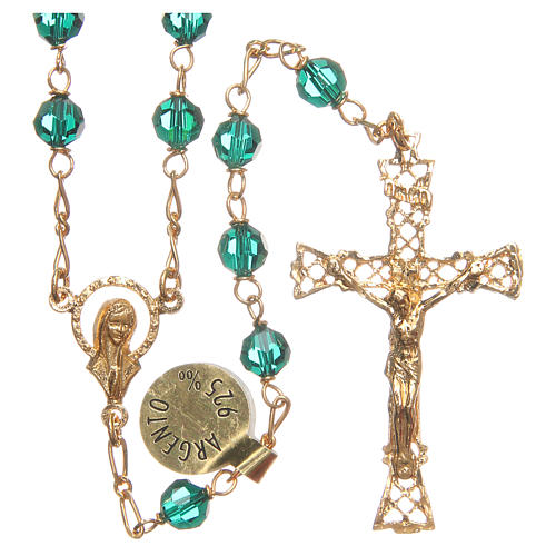 Rosary beads in strass and golden sterling silver 6mm green 1