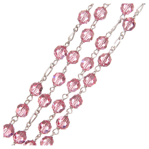 Rosary beads in strass and golden sterling silver 6mm pink 3