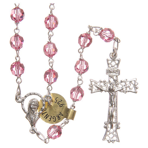 Rosary beads in strass and golden sterling silver 6mm pink 1