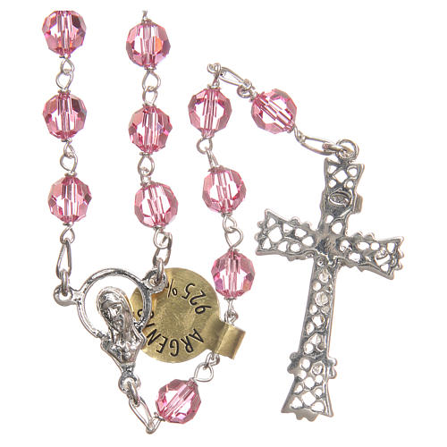 Rosary beads in strass and golden sterling silver 6mm pink 2
