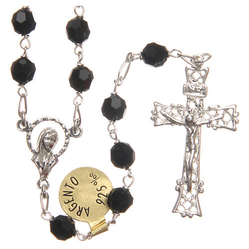 Rosary beads in strass and sterling silver 6mm black 1