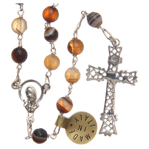 Rosary beads in Brazilian agate and sterling silver 6mm amber 2