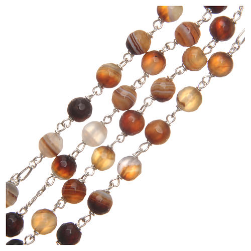 Rosary beads in Brazilian agate and sterling silver 6mm amber 3