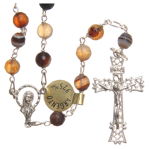 Rosary beads in Brazilian agate and sterling silver 6mm amber 1