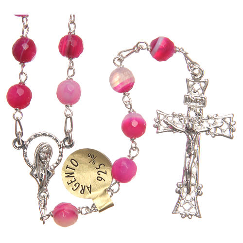 Rosary beads in Brazilian agate and sterling silver 6mm fuchsia 1