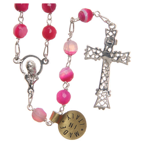 Rosary beads in Brazilian agate and sterling silver 6mm fuchsia 2