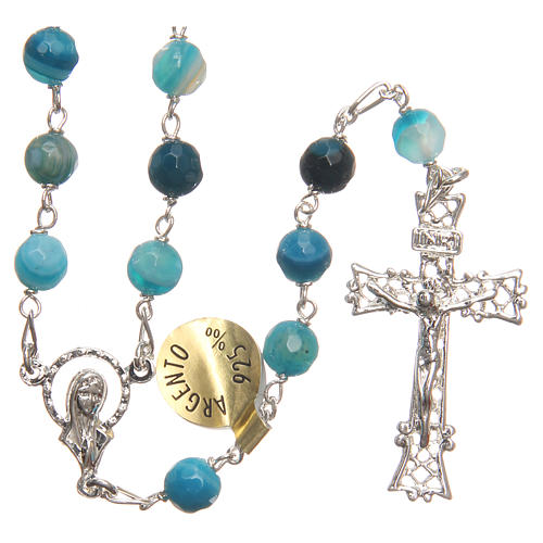 Rosary beads in Brazilian agate and sterling silver 6mm blue 1