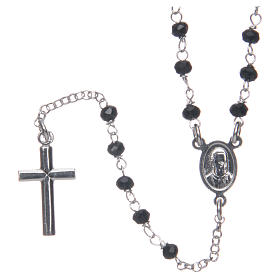 Rosary Necklace AMEN classic black crystals, silver 925 Rhodium