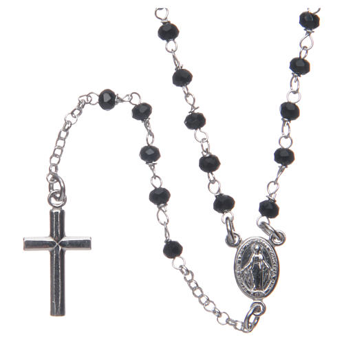 Rosary Necklace AMEN classic black crystals, silver 925 Rhodium 1