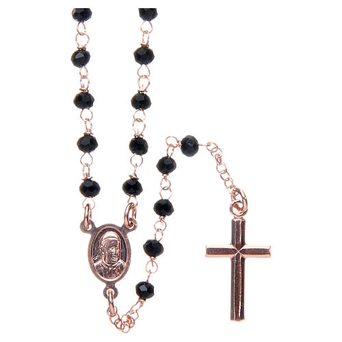 Rosary Necklace AMEN classic black crystals, silver 925 Rosè 1