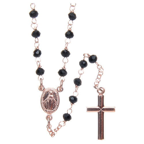 Collana rosario AMEN classico crist neri arg 925 Rosè 2