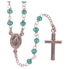 Rosary Necklace AMEN classic green crystals, silver 925 Rosè