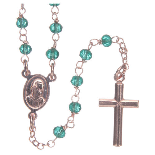 Rosary Necklace AMEN classic green crystals, silver 925 Rosè 2