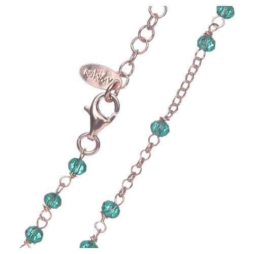 Rosary Necklace AMEN classic green crystals, silver 925 Rosè 4