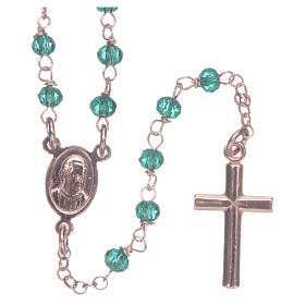 Rosary Necklace AMEN classic green crystals, silver 925 Rosè