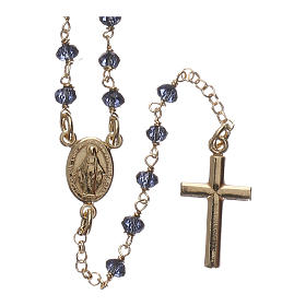 Rosary Necklace AMEN classic blue crystals, silver 925 Yellow