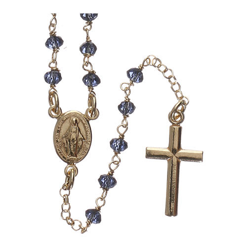 Rosary Necklace AMEN classic blue crystals, silver 925 Yellow 1
