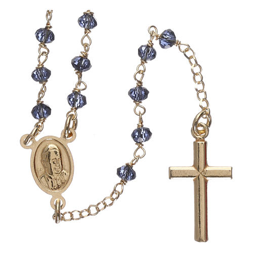 Rosary Necklace AMEN classic blue crystals, silver 925 Yellow 2