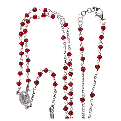 Rosary Necklace AMEN classic coral crystals, silver 925 Rhodium 4
