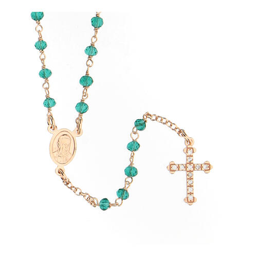 Halskette von AMEN mit grünen Perlen aus 925er Silber und Kreuzanhänger, Roségold 1