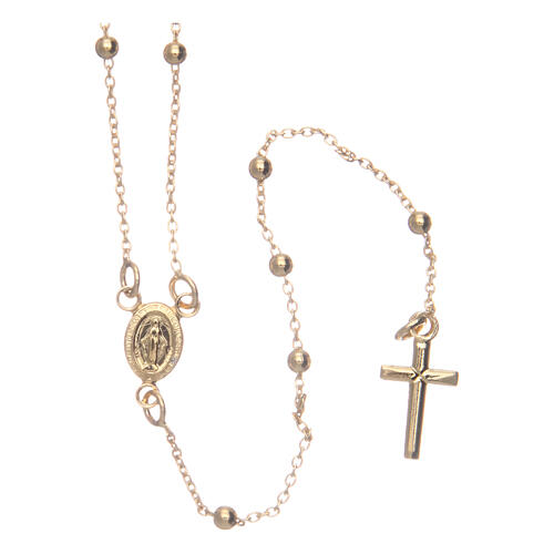 Halskette von AMEN mit kleinen Perlen aus Bronze und Kreuzanhänger Gold, 2,5 mm 1