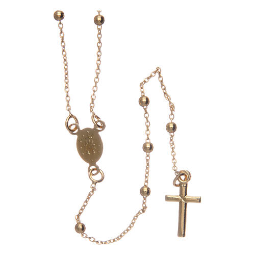 Halskette von AMEN mit kleinen Perlen aus Bronze und Kreuzanhänger Gold, 2,5 mm 2