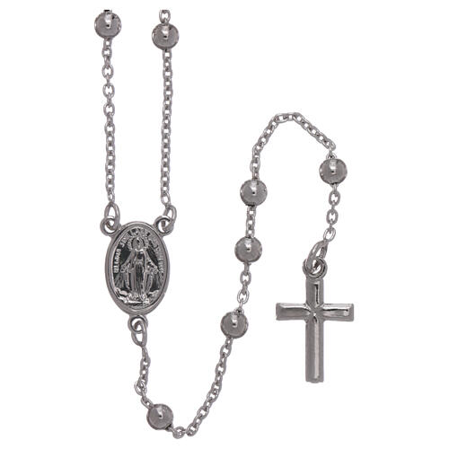 Halskette von AMEN mit kleinen Perlen aus Bronze und Kreuzanhänger Silber, 4 mm 1