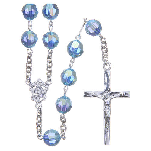 Rosenkranz aus 925er Silber und Perlen aus hellblauen 8 mm strass-Kristallen 1