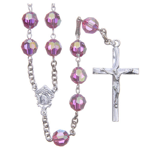 Rosary in 925 silver and pink crystal grains measuring 8mm 1