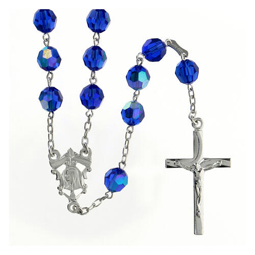 Rosary in 925 silver and blue crystal grains measuring 8mm 1