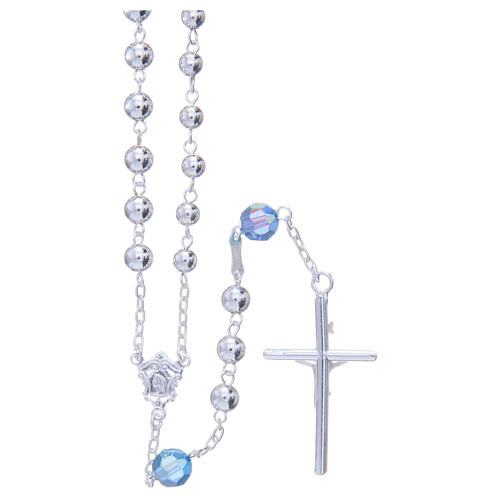Rosenkranz Silber 925 Perlen 6mm und hellblauen strass 2
