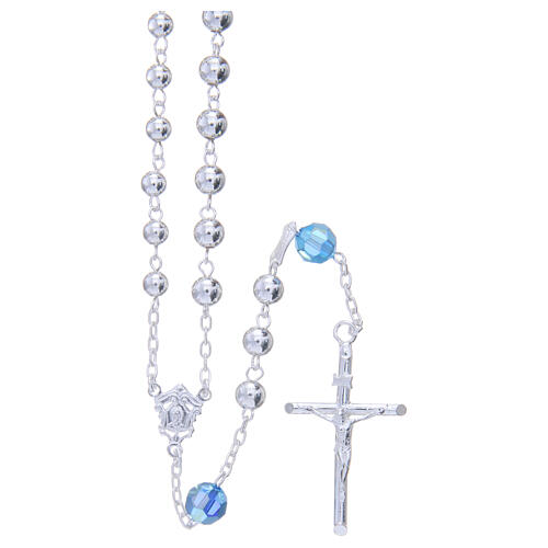 Rosary beads in 925 silver, 6mm and pater beads in light blue strass 1