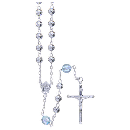 Rosary beads in 800 silver, 6mm and pater beads in sky blue strass 1