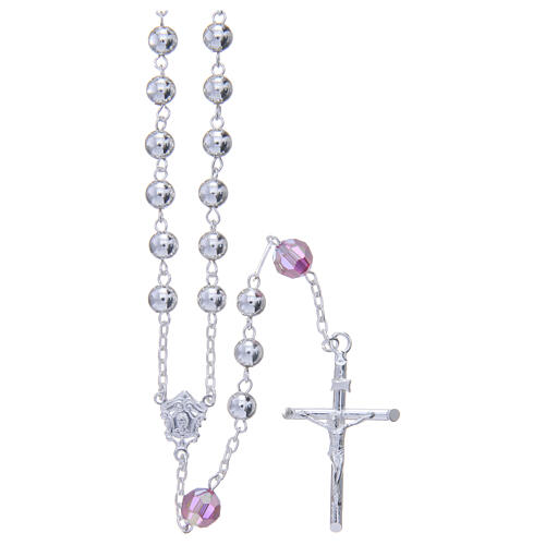 Terço prata 800 6 mm pater strass cor-de-rosa 1