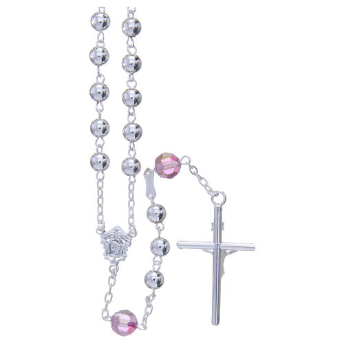 Terço prata 800 6 mm pater strass cor-de-rosa 2