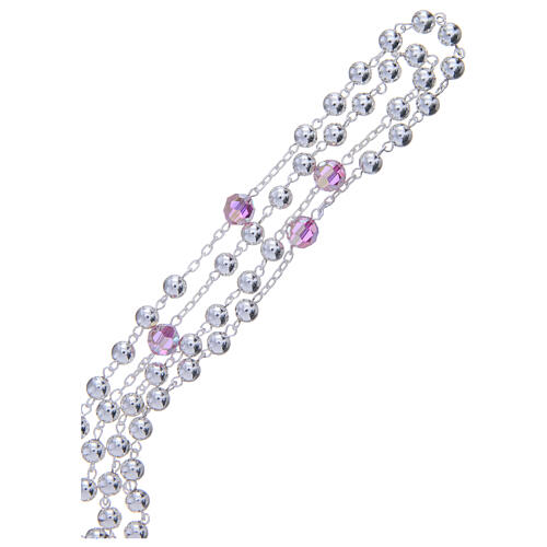 Terço prata 800 6 mm pater strass cor-de-rosa 3
