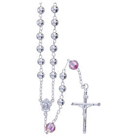 Rosary beads in 800 silver, 6mm and pater beads in pink strass