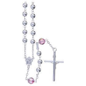 Rosary beads in 800 silver, 6mm and pater beads in pink strass