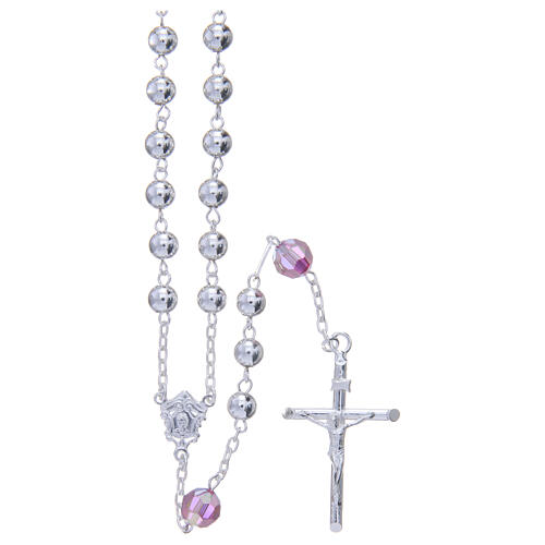 Rosary beads in 800 silver, 6mm and pater beads in pink strass 1
