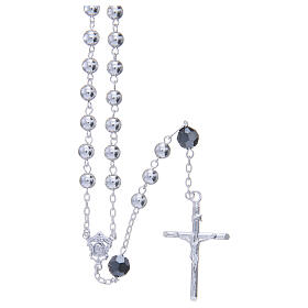 Rosary beads in 800 silver, 6mm and pater beads in black strass