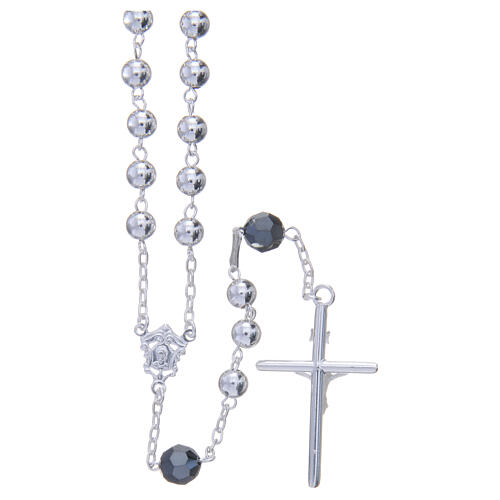 Rosary beads in 800 silver, 6mm and pater beads in black strass 2
